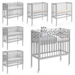 Beistellbett "Sophie" Grau 40 X 90 Cm 2 Seitenschienen Vitalispa -Vicco m2683 07 ol