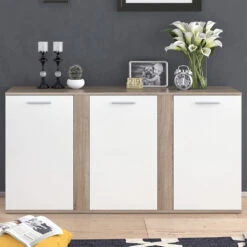 Sideboard "Novelli" Sonoma/Weiß 155 X 80 Cm Mit Türen Vicco -Vicco m2708 05 ol