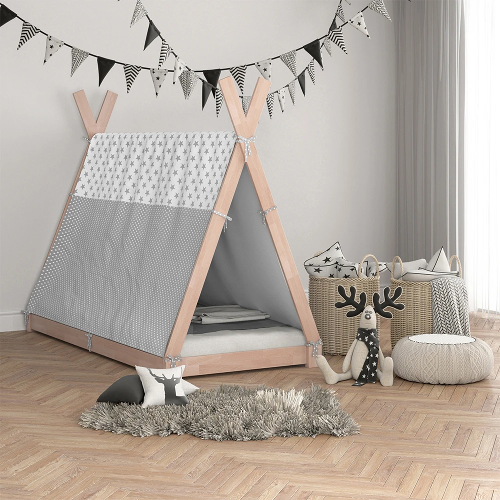 Tipi-Bett "Tipi" Naturholz 90x200 Cm Mit Überwurf Vitalispa 6 Tipi-Bett "Tipi" Naturholz 90x200 Cm Mit Überwurf Vitalispa – Bild 4