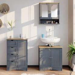 Badschrank "Bianco" Grau 55 X 81 Cm Vicco 12 Badschrank "Bianco" Grau 55 X 81 Cm Vicco -Vicco m2760 04 ol