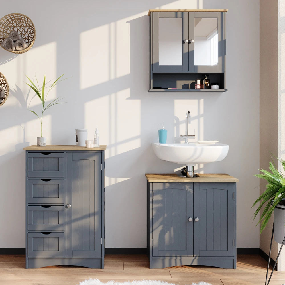 Badschrank "Bianco" Grau 55 X 81 Cm Vicco 6 Badschrank "Bianco" Grau 55 X 81 Cm Vicco – Bild 4