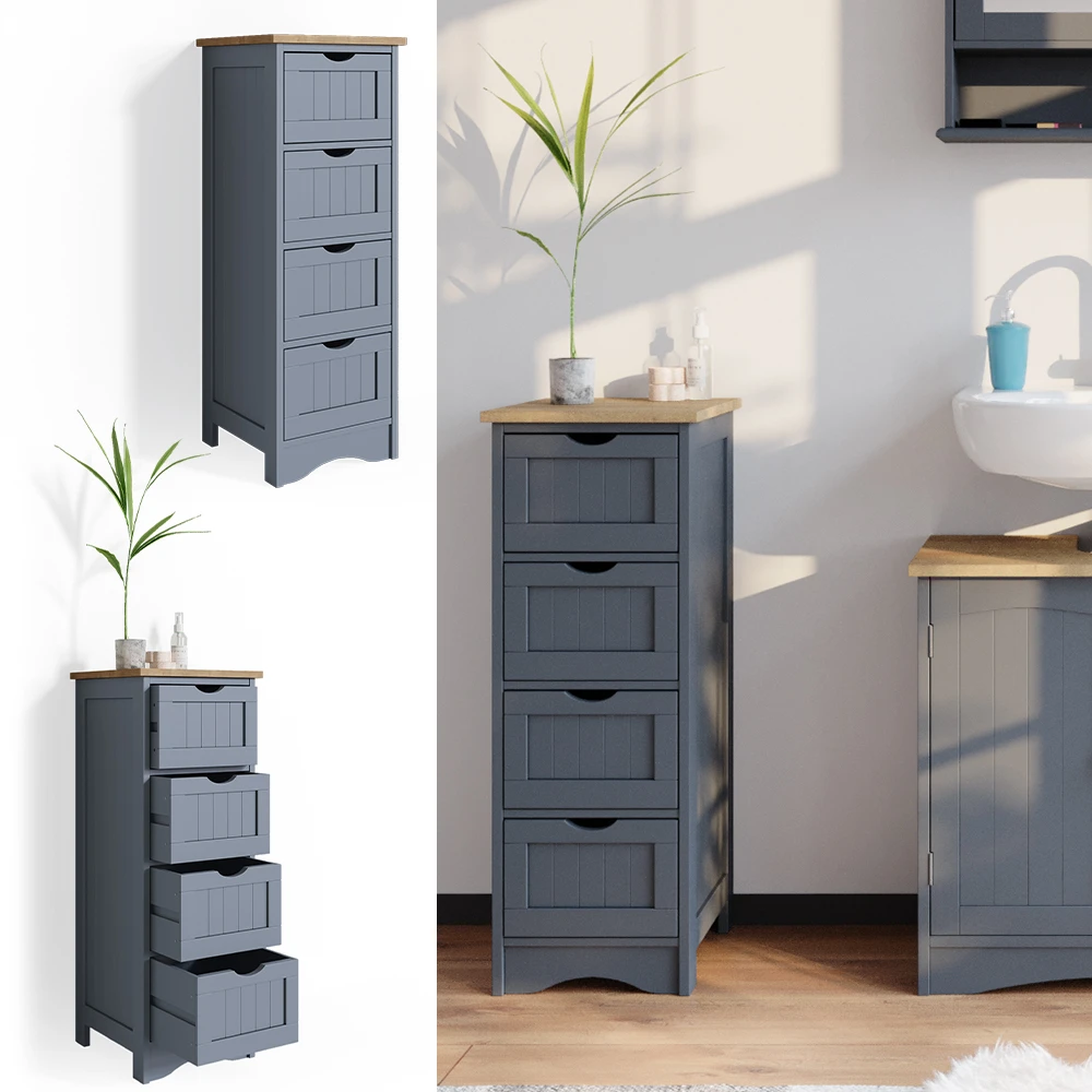 Badschrank "Bianco" Grau 30 X 81 Cm Vicco 4 Badschrank "Bianco" Grau 30 X 81 Cm Vicco – Bild 2