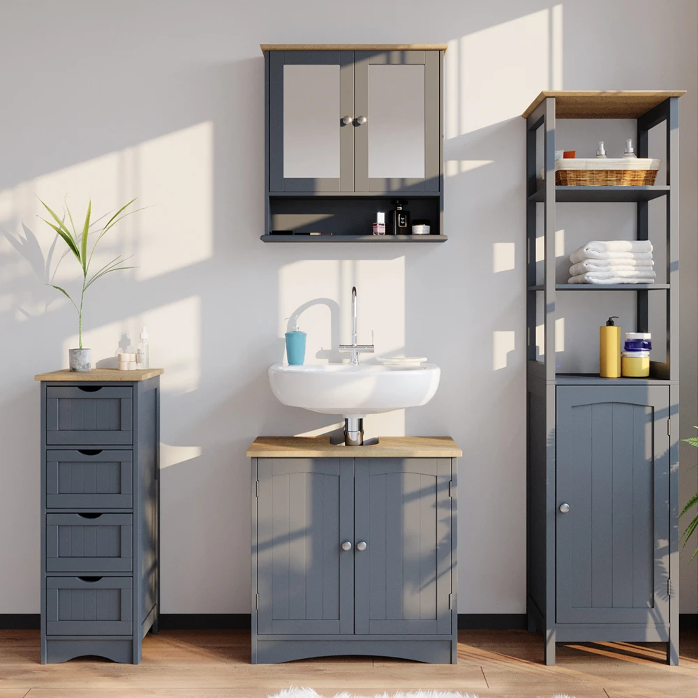 Badschrank "Bianco" Grau 30 X 81 Cm Vicco 6 Badschrank "Bianco" Grau 30 X 81 Cm Vicco – Bild 4