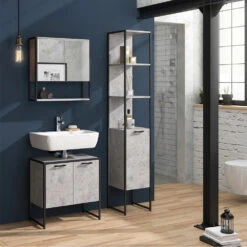 Badschrank "Fyrk" Beton/Schwarz 33 X 185 Cm Vicco -Vicco m2849 04 ol