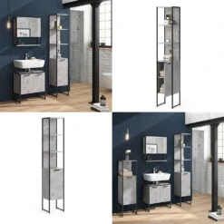 Badschrank "Fyrk" Beton/Schwarz 33 X 185 Cm Vicco -Vicco m2849 08 ol