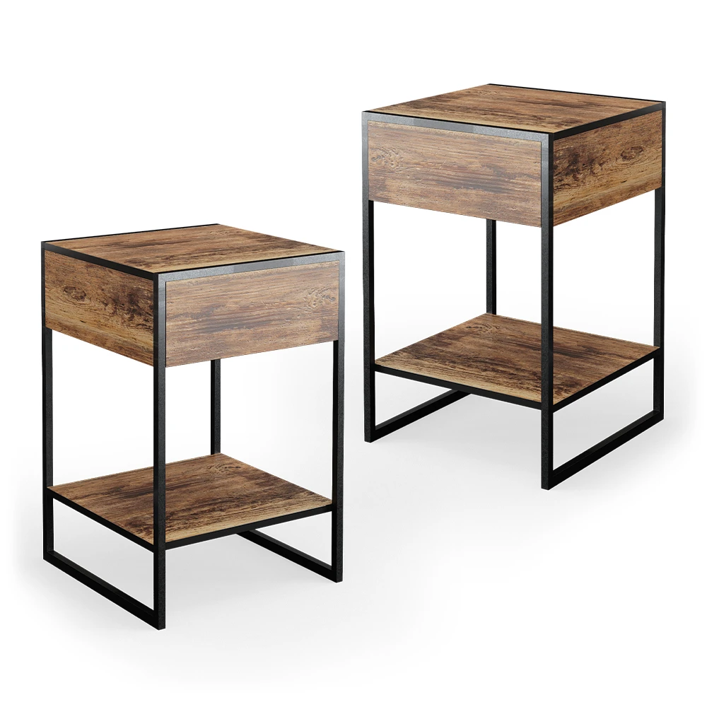 Nachttisch "Fyrk" Eiche Rustikal/Schwarz 43.5 X 66 Cm 2er Set Vicco 3 Nachttisch "Fyrk" Eiche Rustikal/Schwarz 43.5 X 66 Cm 2er Set Vicco