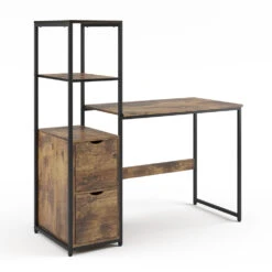 Schreibtisch "Fyrk" Eiche Rustikal/Schwarz 124 X 54 Cm Vicco