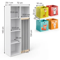 Kinderregal "Marvin" Weiß 72 X 143 Cm Mit 4 Faltboxen Opt.1 Vicco -Vicco m3000 fb2046 47 03 ol