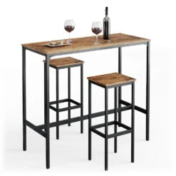 Bartisch Set "Fyrk" Eiche Rustikal/Schwarz 120 X 50 Cm Mit 2 Barhockern Vicco -Vicco m3005 07 ol