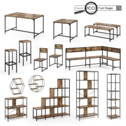Bartisch Set "Fyrk" Eiche Rustikal/Schwarz 120 X 50 Cm Mit 2 Barhockern Vicco -Vicco m3005 08 ol