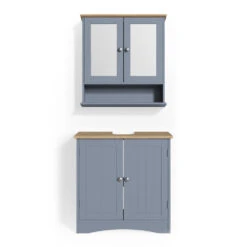 Badmöbel Set "Bianco" Grau 2 Teile Vicco