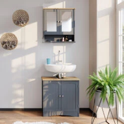 Badmöbel Set "Bianco" Grau 2 Teile Vicco -Vicco m3023 04 ol