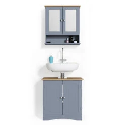 Badmöbel Set "Bianco" Grau 2 Teile Vicco -Vicco m3023 07 ol