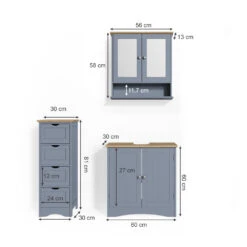 Badmöbel Set "Bianco" Grau 3 Teile Vicco -Vicco m3025 03 ol