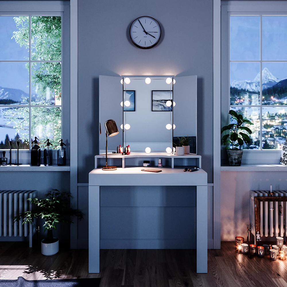 Schminktisch "Nora" Weiß 90 Cm Mit LED Beleuchtung Vicco 6 Schminktisch "Nora" Weiß 90 Cm Mit LED Beleuchtung Vicco – Bild 4