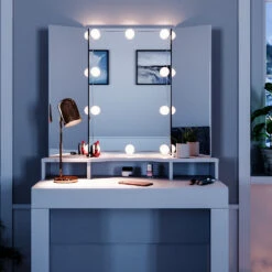 Schminktisch "Nora" Weiß 90 Cm Mit LED Beleuchtung Vicco 13 Schminktisch "Nora" Weiß 90 Cm Mit LED Beleuchtung Vicco -Vicco m3032 l 05 ol