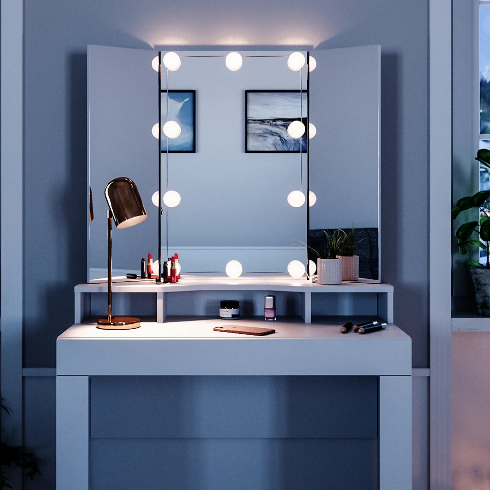 Schminktisch "Nora" Weiß 90 Cm Mit LED Beleuchtung Vicco 7 Schminktisch "Nora" Weiß 90 Cm Mit LED Beleuchtung Vicco – Bild 5