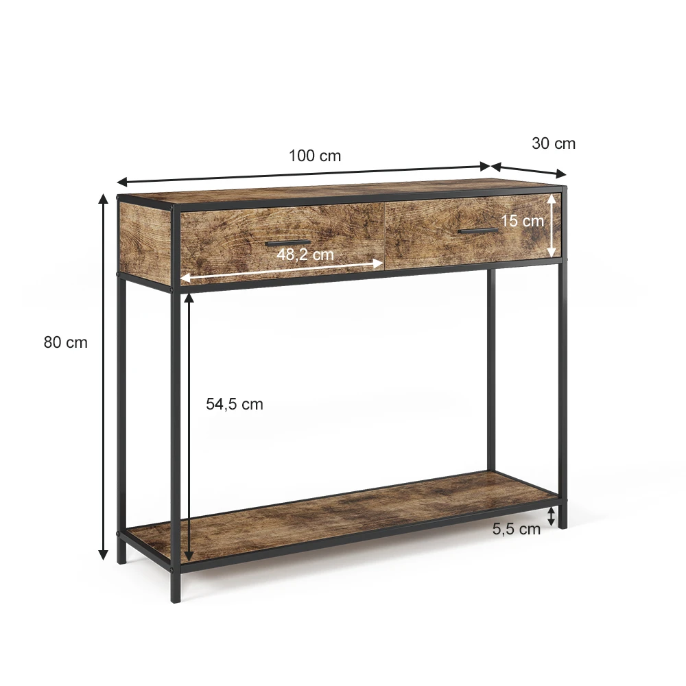 Konsolentisch "Fyrk" Eiche Rustikal/Schwarz 100 X 80 Cm Mit Schubladen Vicco 5 Konsolentisch "Fyrk" Eiche Rustikal/Schwarz 100 X 80 Cm Mit Schubladen Vicco – Bild 3