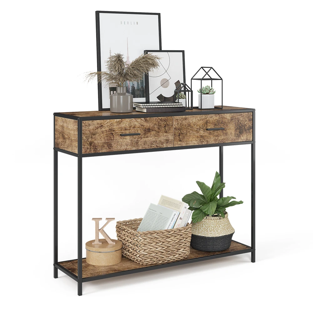 Konsolentisch "Fyrk" Eiche Rustikal/Schwarz 100 X 80 Cm Mit Schubladen Vicco 9 Konsolentisch "Fyrk" Eiche Rustikal/Schwarz 100 X 80 Cm Mit Schubladen Vicco – Bild 7