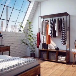 Kleiderschrank "Fyrk" Eiche Rustikal/Schwarz 119.5 X 189 Cm Vicco -Vicco m3141 04 ol