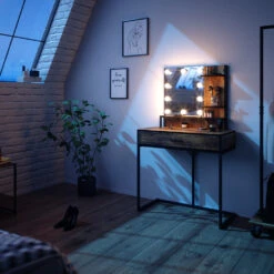 Schminktisch "Fyrk" Eiche Rustikal/Schwarz 80 Cm Mit LED-Lampen Vicco -Vicco m3149 l 04 ol