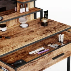 Schminktisch "Fyrk" Eiche Rustikal/Schwarz 80 Cm Mit LED-Lampen Vicco -Vicco m3149 l 06 ol