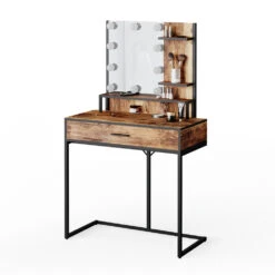 Schminktisch "Fyrk" Eiche Rustikal/Schwarz 80 Cm Mit LED-Lampen Vicco -Vicco m3149 l 07 ol