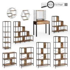 Schminktisch "Fyrk" Eiche Rustikal/Schwarz 80 Cm Mit LED-Lampen Vicco -Vicco m3149 l 08 ol