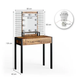 Schminktisch "Fyrk Design" Antikholz/Schwarz Mit LED-Beleuchtung Vicco -Vicco m3151 l 03 ol