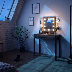 Schminktisch "Fyrk Design" Antikholz/Schwarz Mit LED-Beleuchtung Vicco -Vicco m3151 l 04 ol