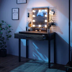 Schminktisch "Fyrk Design" Antikholz/Schwarz Mit LED-Beleuchtung Vicco -Vicco m3151 l 05 ol