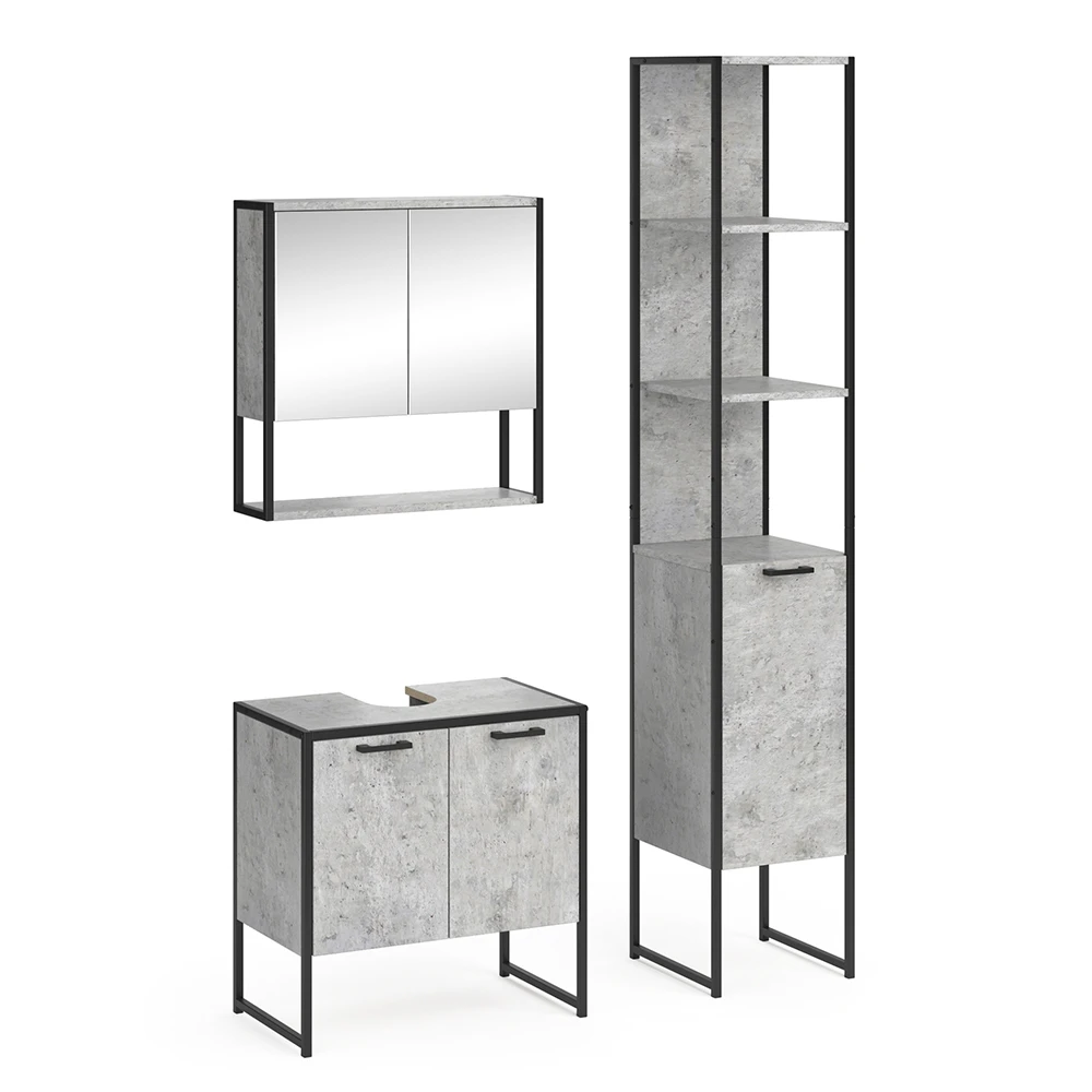Badmöbel Set "Fyrk" Beton/Schwarz 3 Teile, Mit Unterschrank 60 Cm Vicco 3 Badmöbel Set "Fyrk" Beton/Schwarz 3 Teile, Mit Unterschrank 60 Cm Vicco