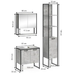 Badmöbel Set "Fyrk" Beton/Schwarz 3 Teile, Mit Unterschrank 60 Cm Vicco 12 Badmöbel Set "Fyrk" Beton/Schwarz 3 Teile, Mit Unterschrank 60 Cm Vicco -Vicco m3161 03 ol