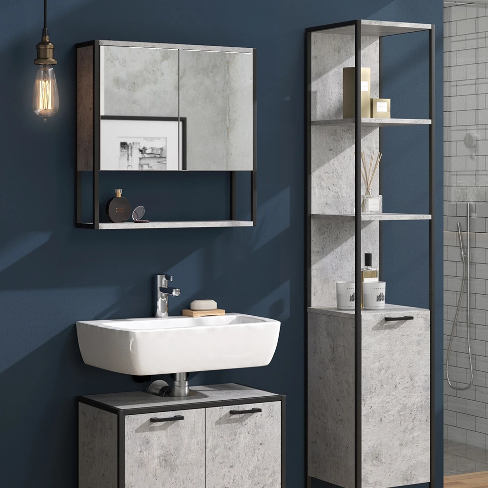 Badmöbel Set "Fyrk" Beton/Schwarz 3 Teile, Mit Unterschrank 60 Cm Vicco 7 Badmöbel Set "Fyrk" Beton/Schwarz 3 Teile, Mit Unterschrank 60 Cm Vicco – Bild 5