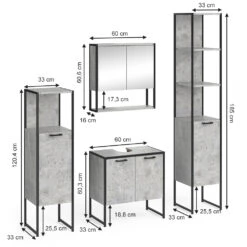 Badmöbel Set "Fyrk" Beton/Schwarz 4 Teile Vicco -Vicco m3163 03 ol