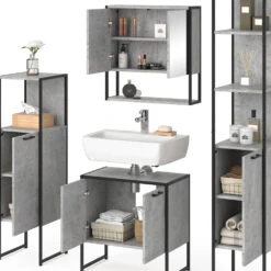 Badmöbel Set "Fyrk" Beton/Schwarz 4 Teile Vicco -Vicco m3163 06 ol