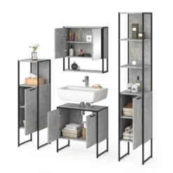 Badmöbel Set "Fyrk" Beton/Schwarz 4 Teile Vicco -Vicco m3163 07 ol