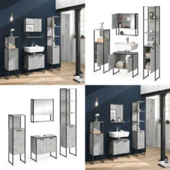 Badmöbel Set "Fyrk" Beton/Schwarz 4 Teile Vicco -Vicco m3163 08 ol