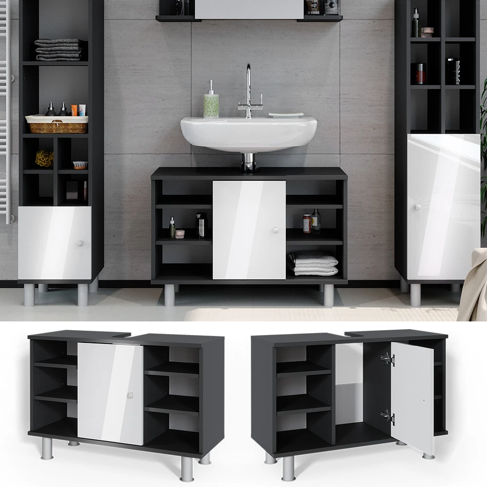 Waschbeckenunterschrank "Fynn" Weiß Hochglanz/Anthrazit 80 X 54 Cm Vicco 4 Waschbeckenunterschrank "Fynn" Weiß Hochglanz/Anthrazit 80 X 54 Cm Vicco – Bild 2