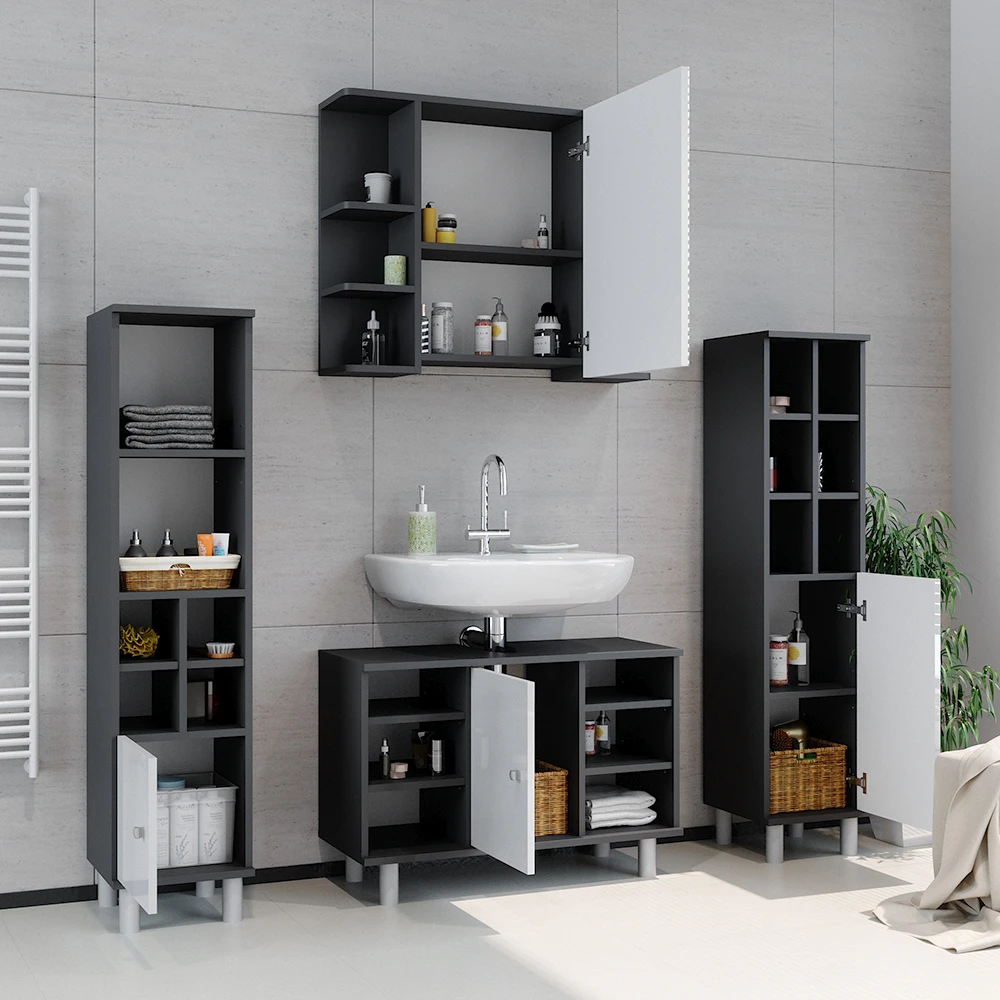 Waschbeckenunterschrank "Fynn" Weiß Hochglanz/Anthrazit 80 X 54 Cm Vicco 6 Waschbeckenunterschrank "Fynn" Weiß Hochglanz/Anthrazit 80 X 54 Cm Vicco – Bild 4