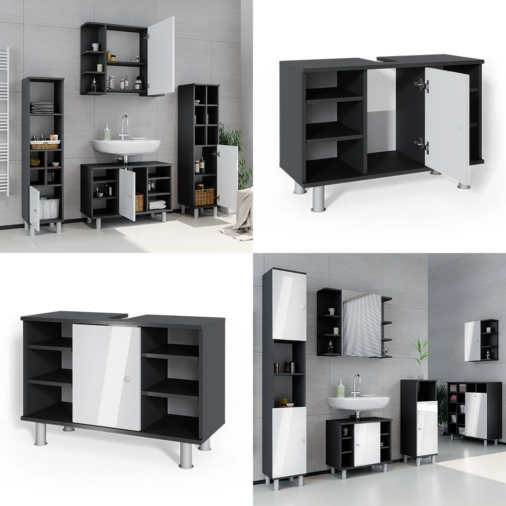 Waschbeckenunterschrank "Fynn" Weiß Hochglanz/Anthrazit 80 X 54 Cm Vicco 10 Waschbeckenunterschrank "Fynn" Weiß Hochglanz/Anthrazit 80 X 54 Cm Vicco – Bild 8