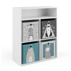 Kinderregal Weiß/Grau 72 X 90.2 Cm Mit 4 Faltboxen Vicco