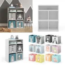 Kinderregal Weiß/Grau 72 X 90.2 Cm Mit 4 Faltboxen Vicco -Vicco m3179 fb2050 51 08 ol