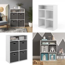 Bücherregal Weiß/Anthrazit 72 X 90.2 Cm Mit 4 Faltboxen Vicco -Vicco m3179 fb 08 ol