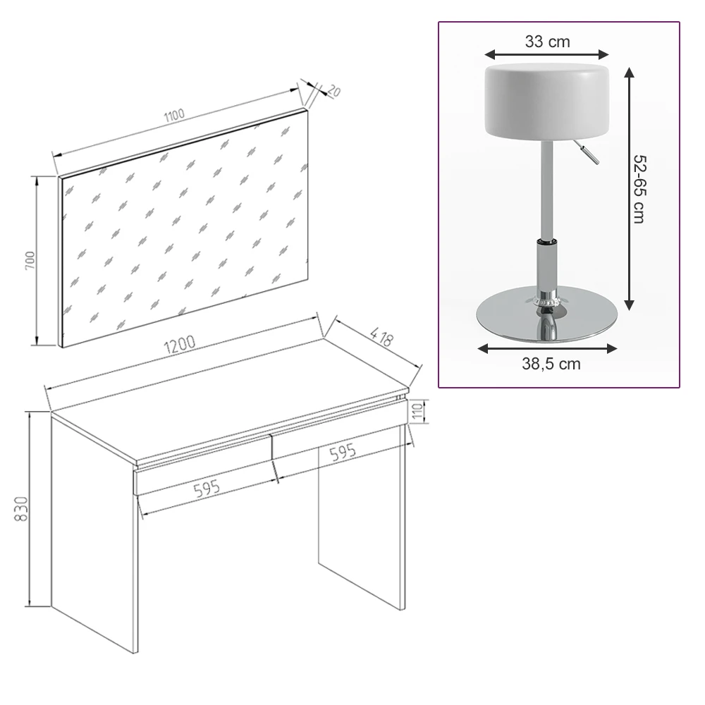 Schminktisch "Emma" Weiß 120 Cm Mit Hocker Vicco 5 Schminktisch "Emma" Weiß 120 Cm Mit Hocker Vicco – Bild 3