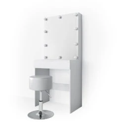 Schminktisch "Melle" Weiß 68 Cm Mit LED Beleuchtung Und Hocker Vicco