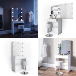 Schminktisch "Melle" Weiß 68 Cm Mit LED Beleuchtung Und Hocker Vicco -Vicco m3186 hw l 08 ol
