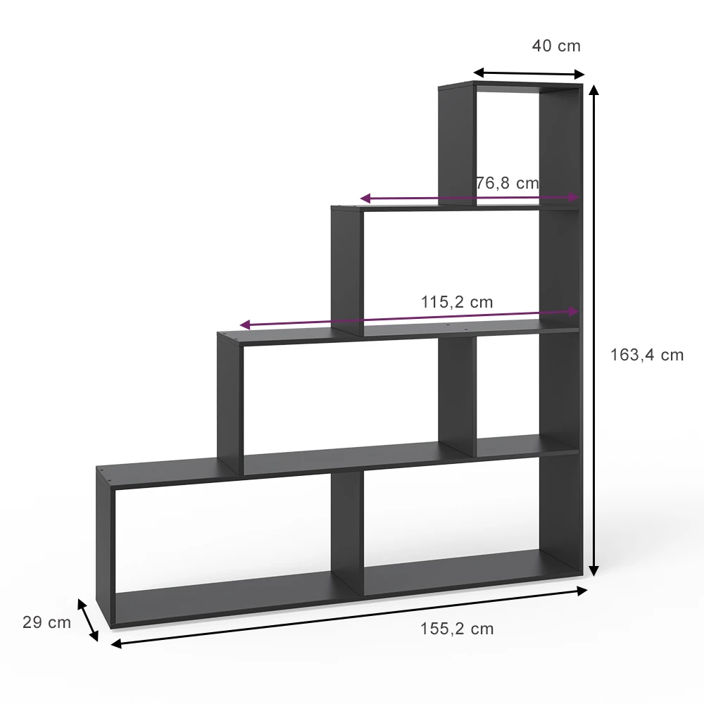 Treppenregal Schwarz 163 X 155 Cm Vicco 5 Treppenregal Schwarz 163 X 155 Cm Vicco – Bild 3