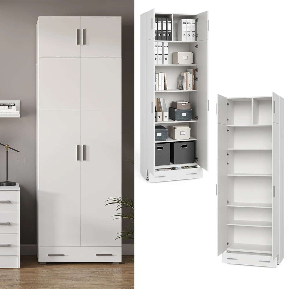 Aktenregal "Frank" Weiß 80 X 240 Cm Mit Schrankaufsatz Und Schublade Vicco 4 Aktenregal "Frank" Weiß 80 X 240 Cm Mit Schrankaufsatz Und Schublade Vicco – Bild 2