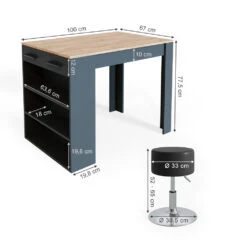 Bartisch Set "Repose" Anthrazit/Goldkraft Eiche 67 X 100 Cm Mit 2 Barhockern Vicco -Vicco m3355 hs 03 ol